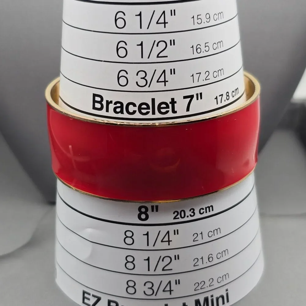 J Crew Red Enamel Bangle Bracelet 7.5" Gold Tone Wide Band Retro Statement - Picture 5 of 6